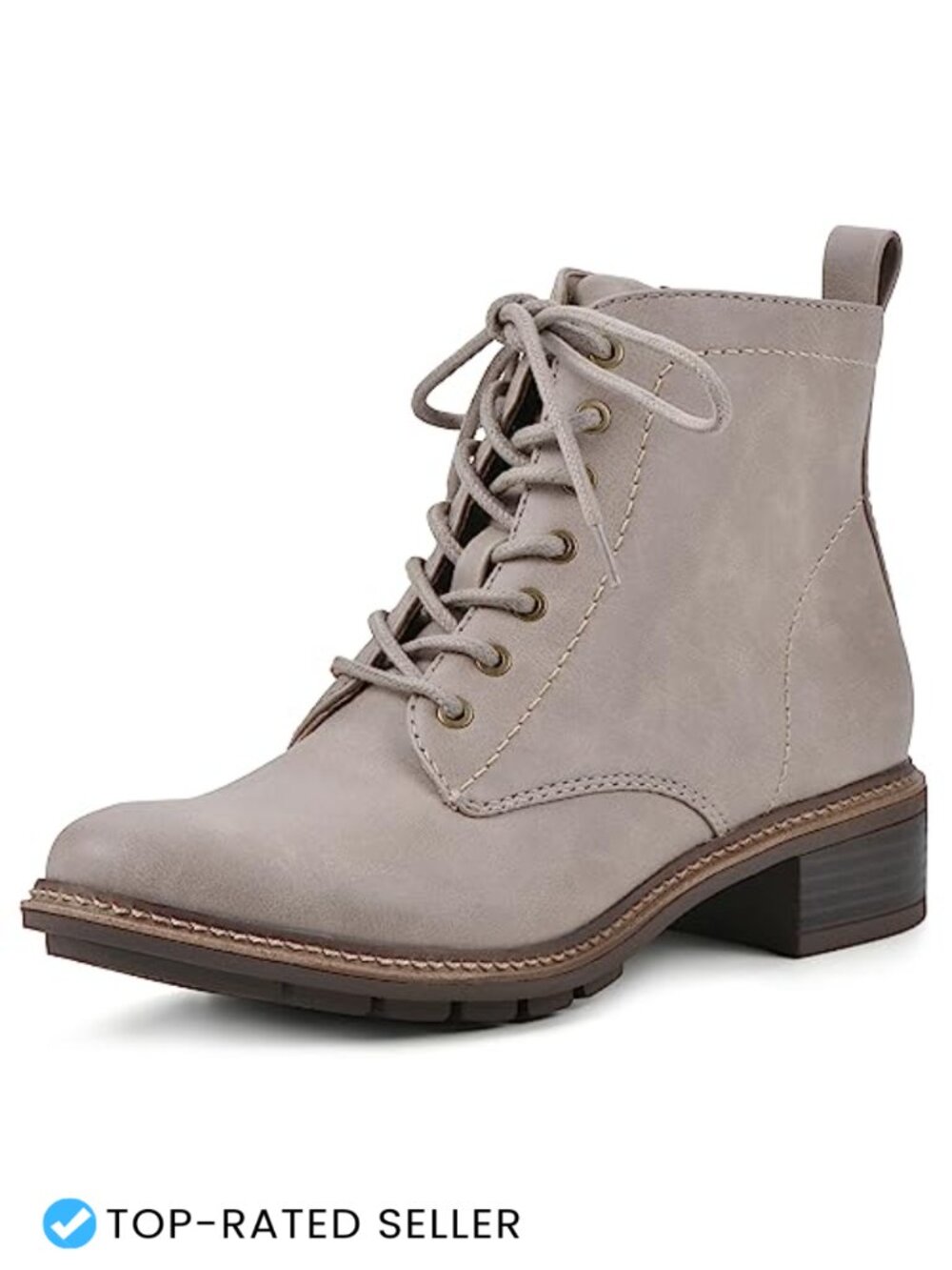 Women's Stacked Heel Lace-Up Ankle Bootie with Cushioned Insole